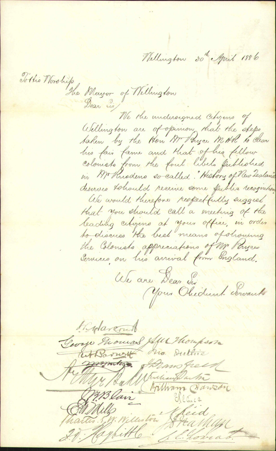Requisition asking the Mayor to call a public meeting regarding Hon John Byree - J B Harcourt and Others