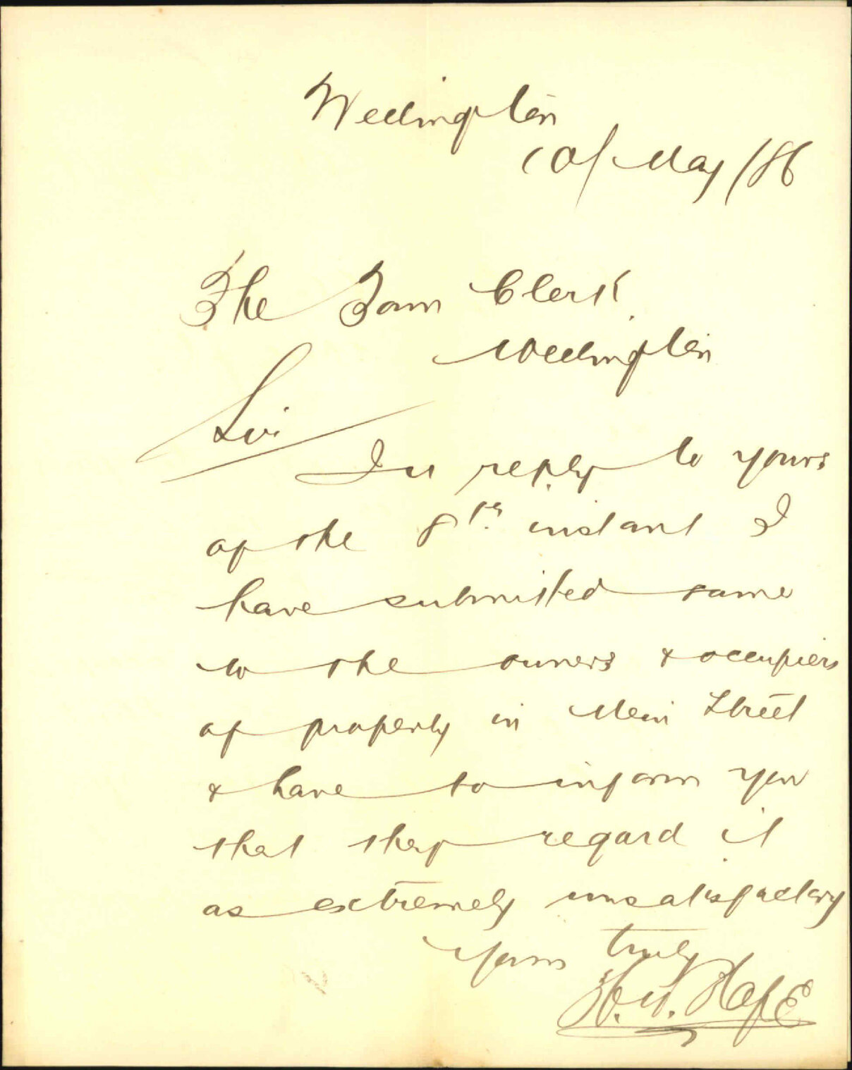 Reply as to repairs in Mein Street - H W Hope