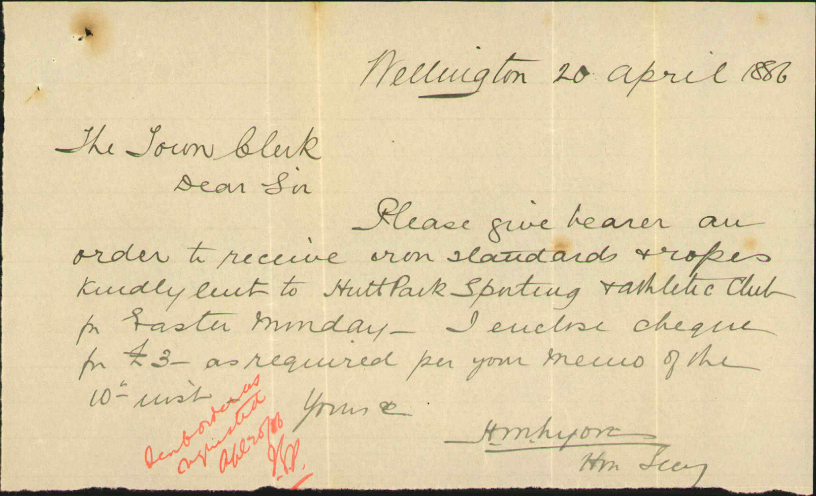 Asking return of deposit regarding Iron Standards etc - Hutt Park Sporting and Athletic Club
