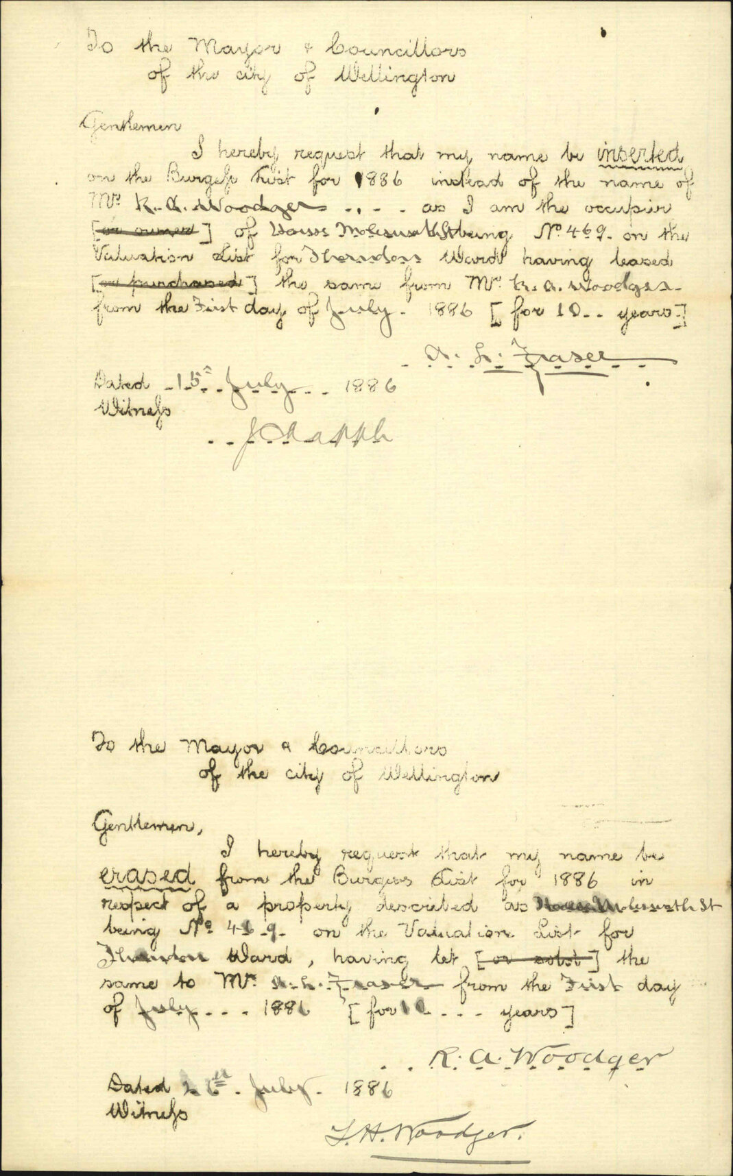 Application to be placed on Burgess Roll - A L Fraser