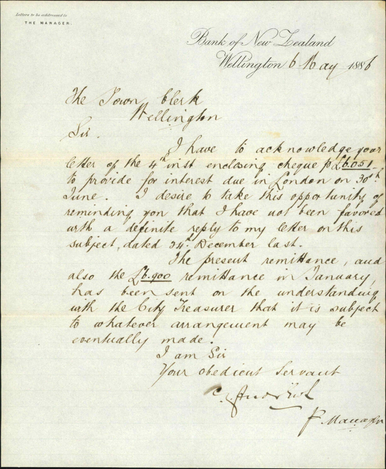 Remittance for interest - Bank of New Zealand