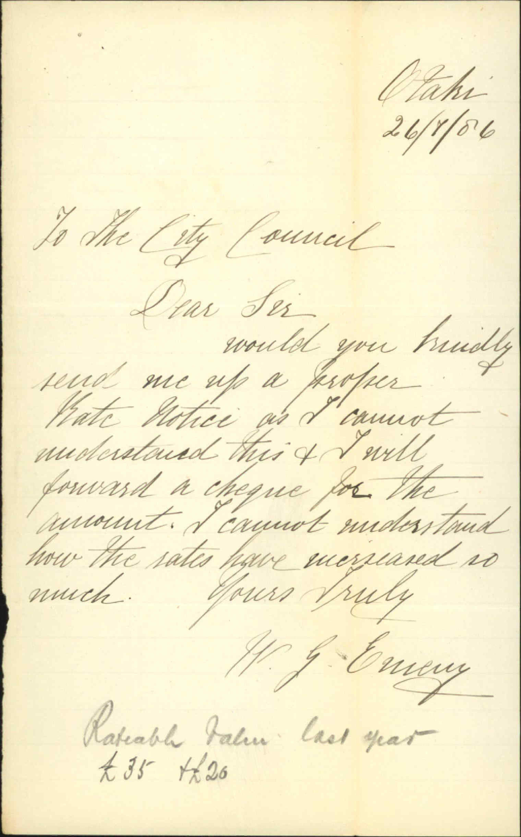 As to account for rates - W G Emery