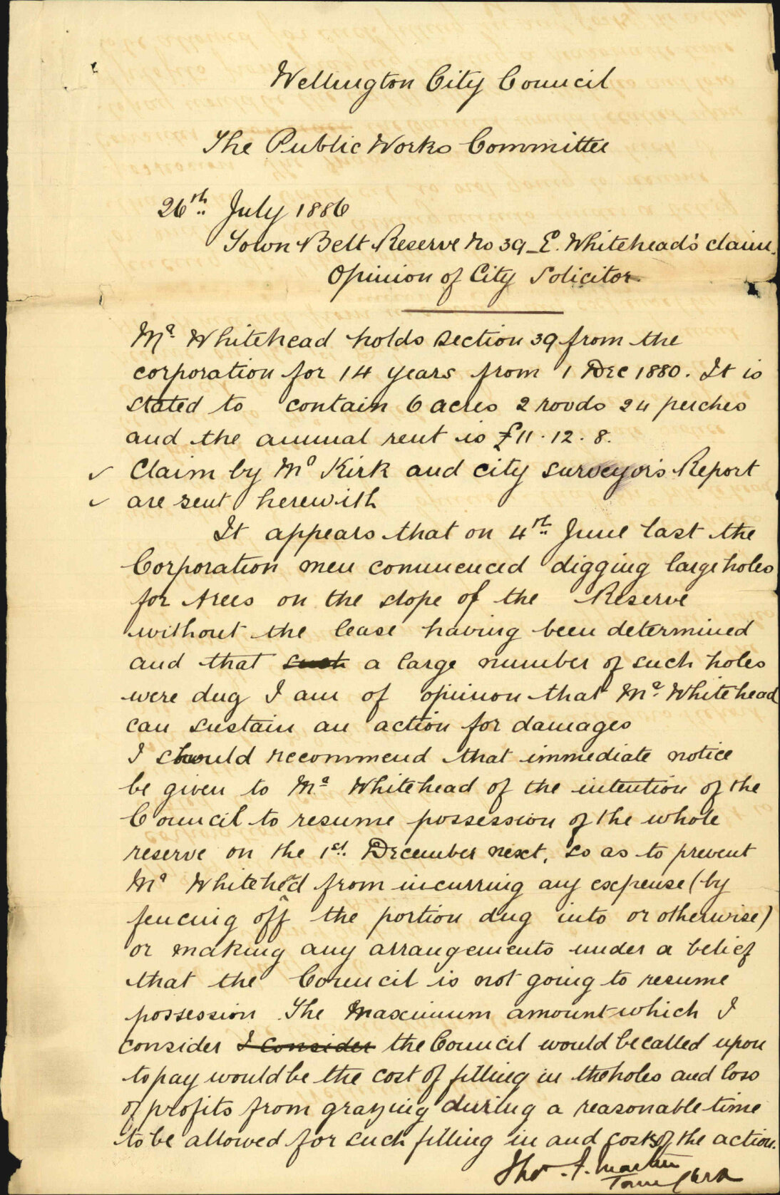 Claim by E Whitehead - City Solicitor