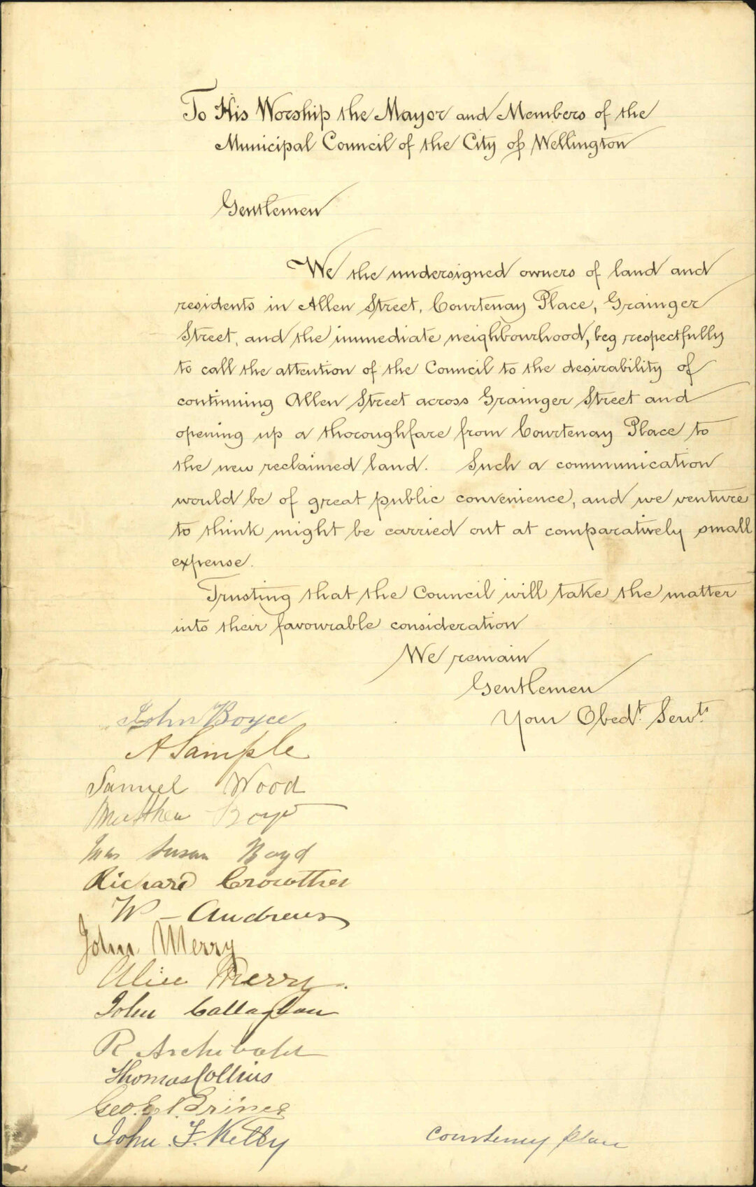 Petition for continuation of Allen Street across Grainger Street - John Boyce and others