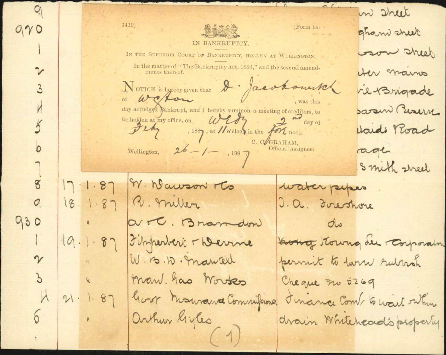 D Jacobowitz's Bankruptcy - Official Assignee
