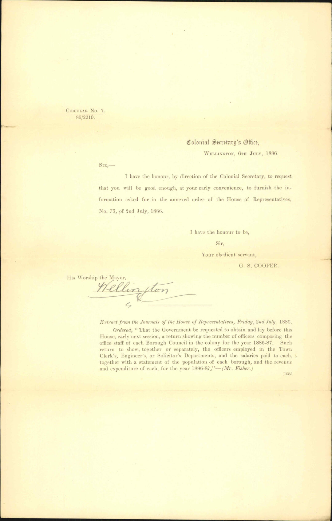 Asking for return as to Corporation Offices - Colonial Secretary