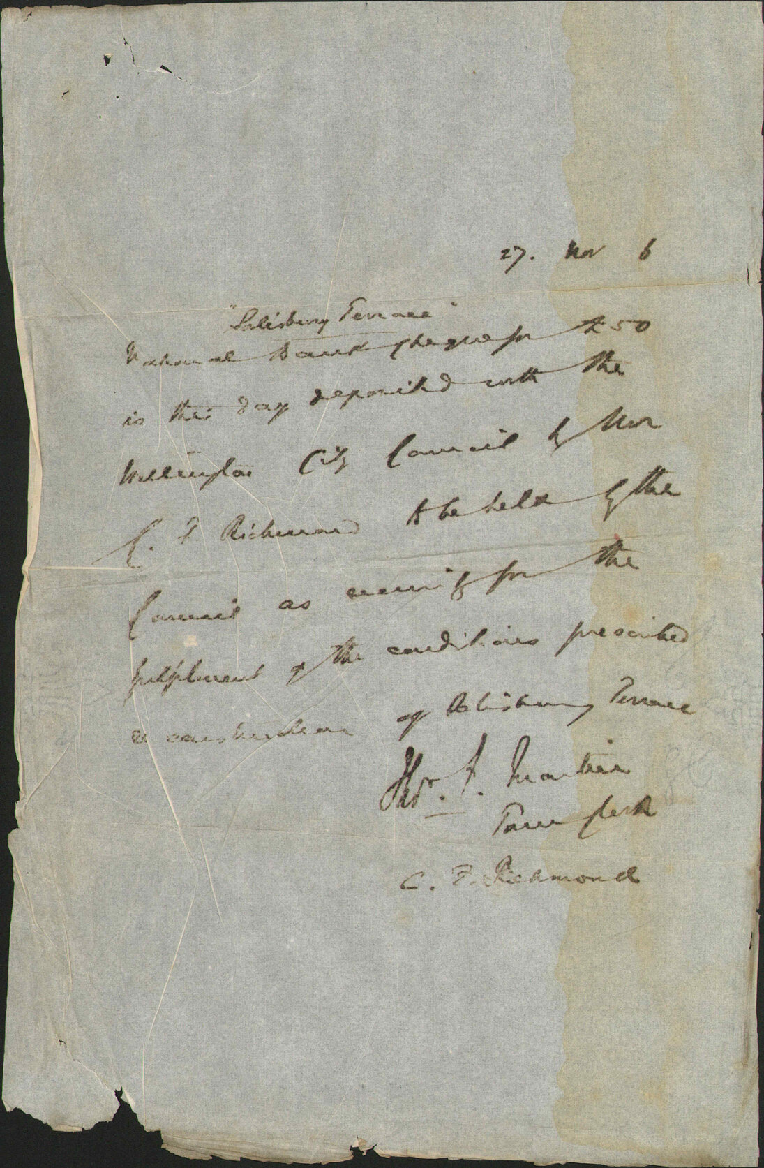 Asking return of deposit, Salisbury Terrace - Richmond and Richmond