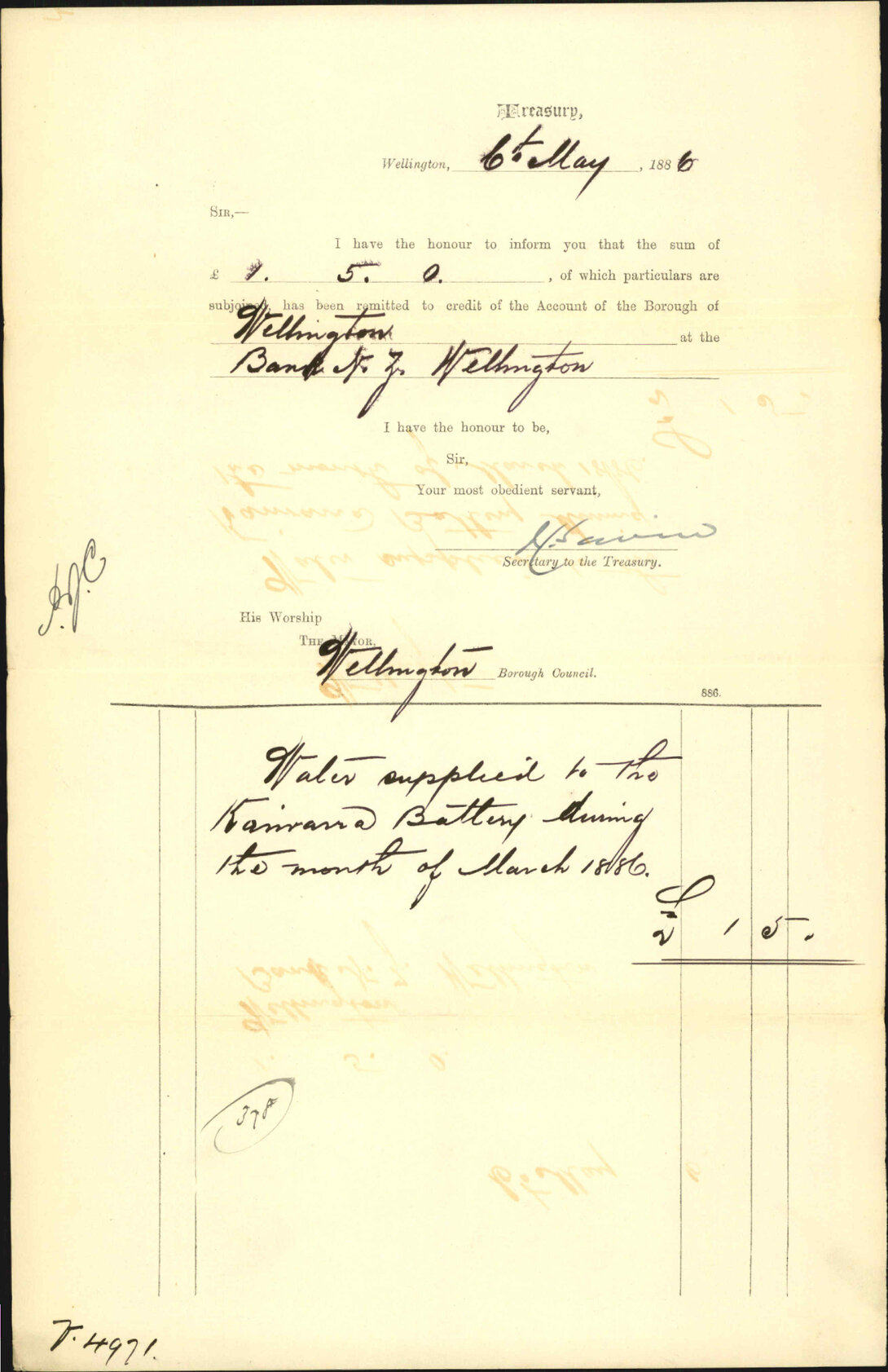 Advising payment of sundry account - Treasury