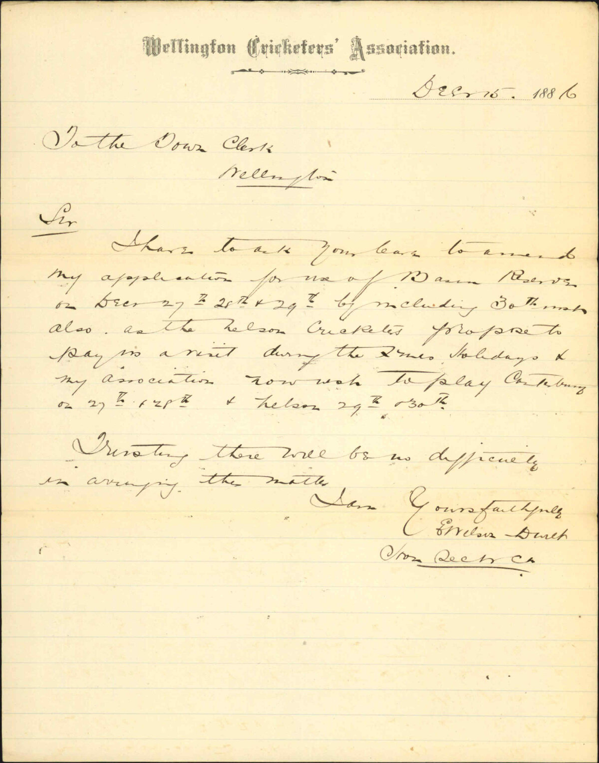 Further regarding Basin Reserve for 27th etc - Cricketers Association
