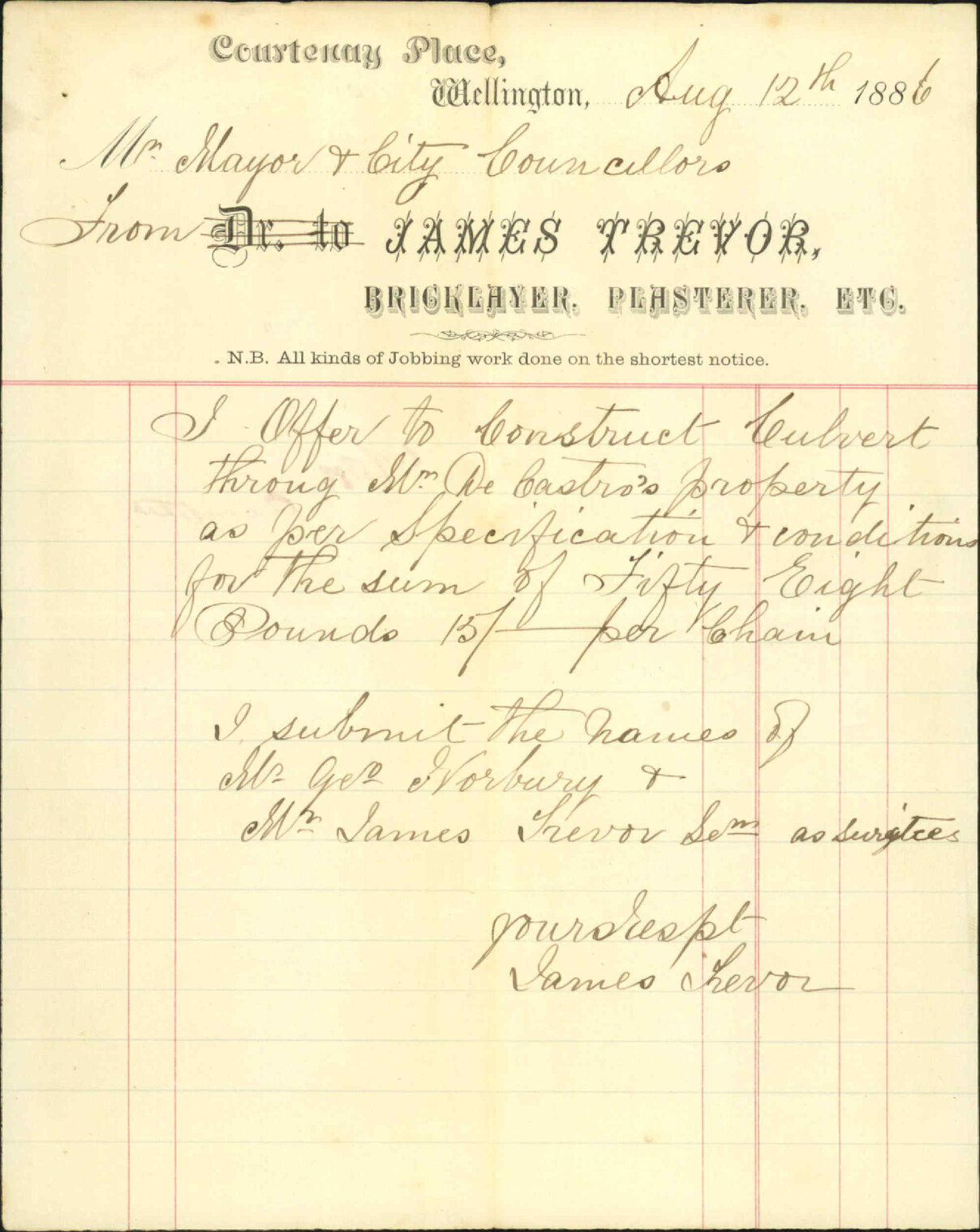 Tender for Culvert at Nairn Street - James Trevor