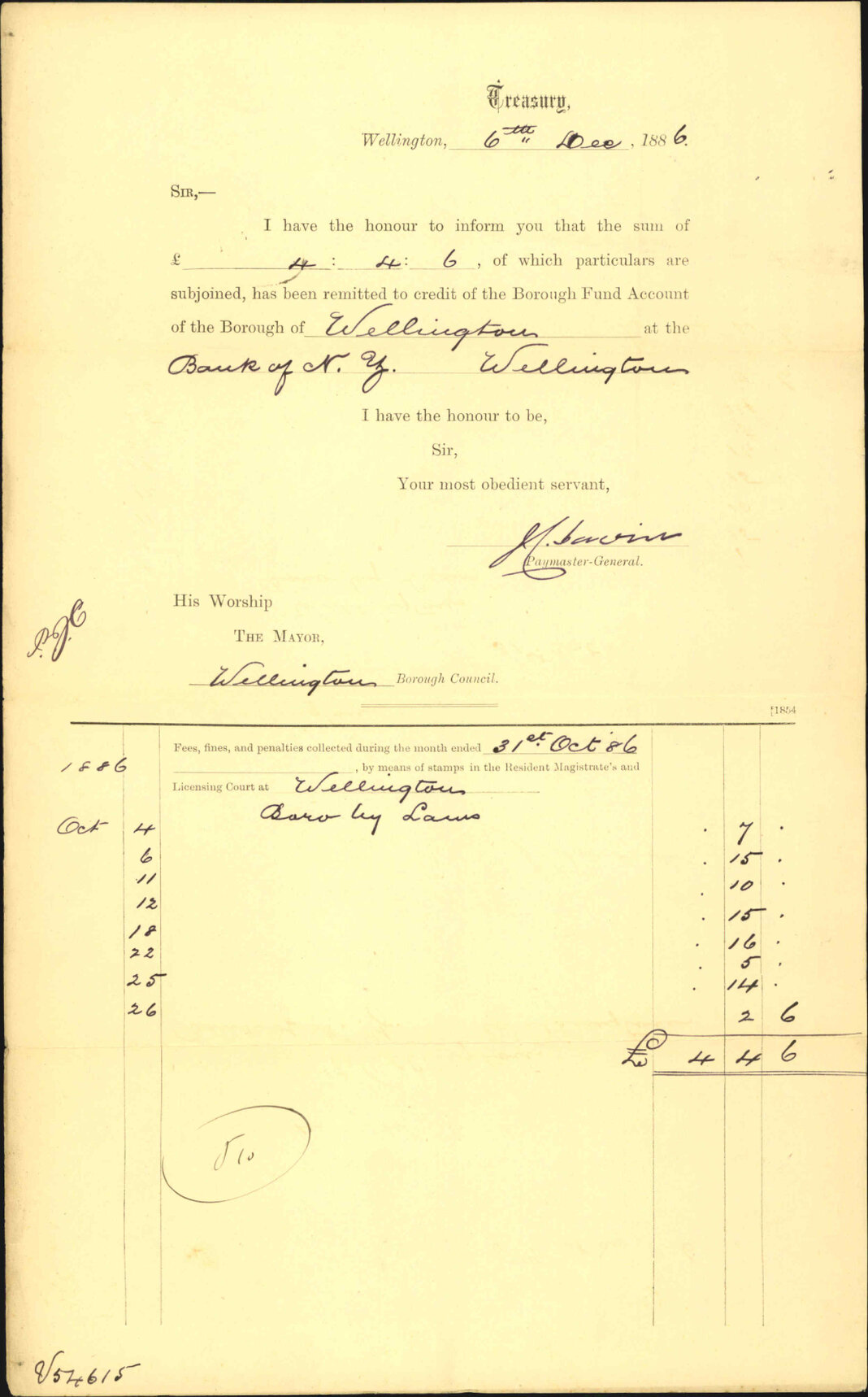Advising payment of fines - Treasury