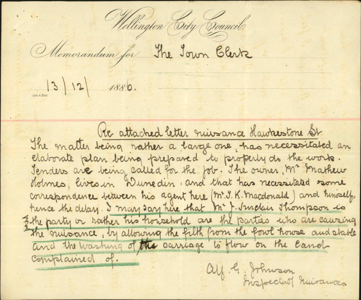 Nuisance at Hawkestone Street - Inspector of Nuisances