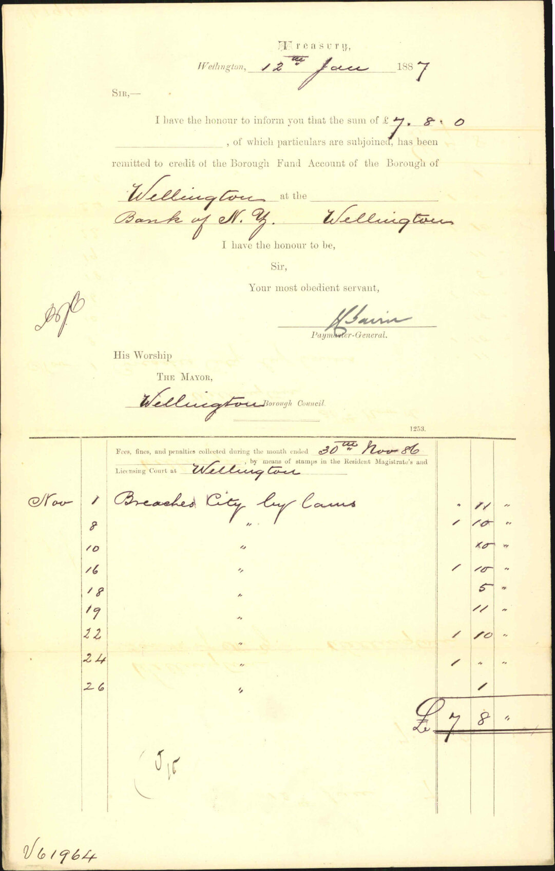 Advising repayment of fines - Treasury