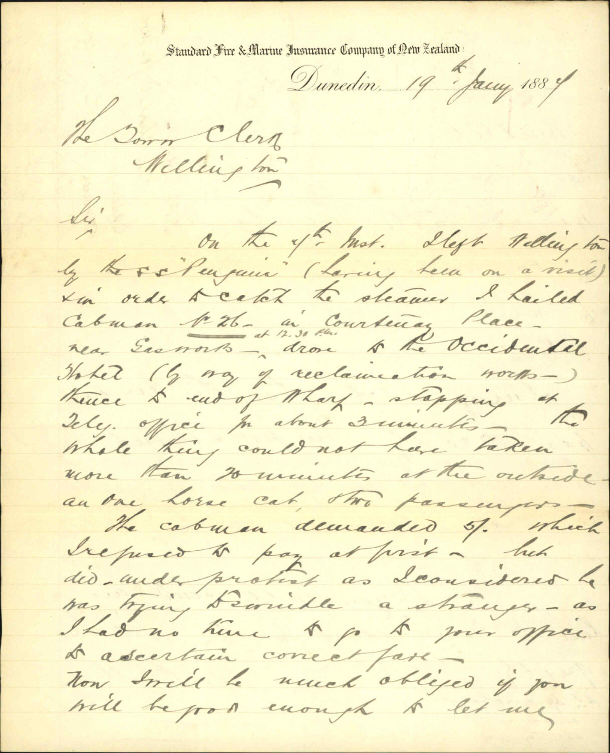 Cab charge, Courtenay Place to wharf - G H Wilson