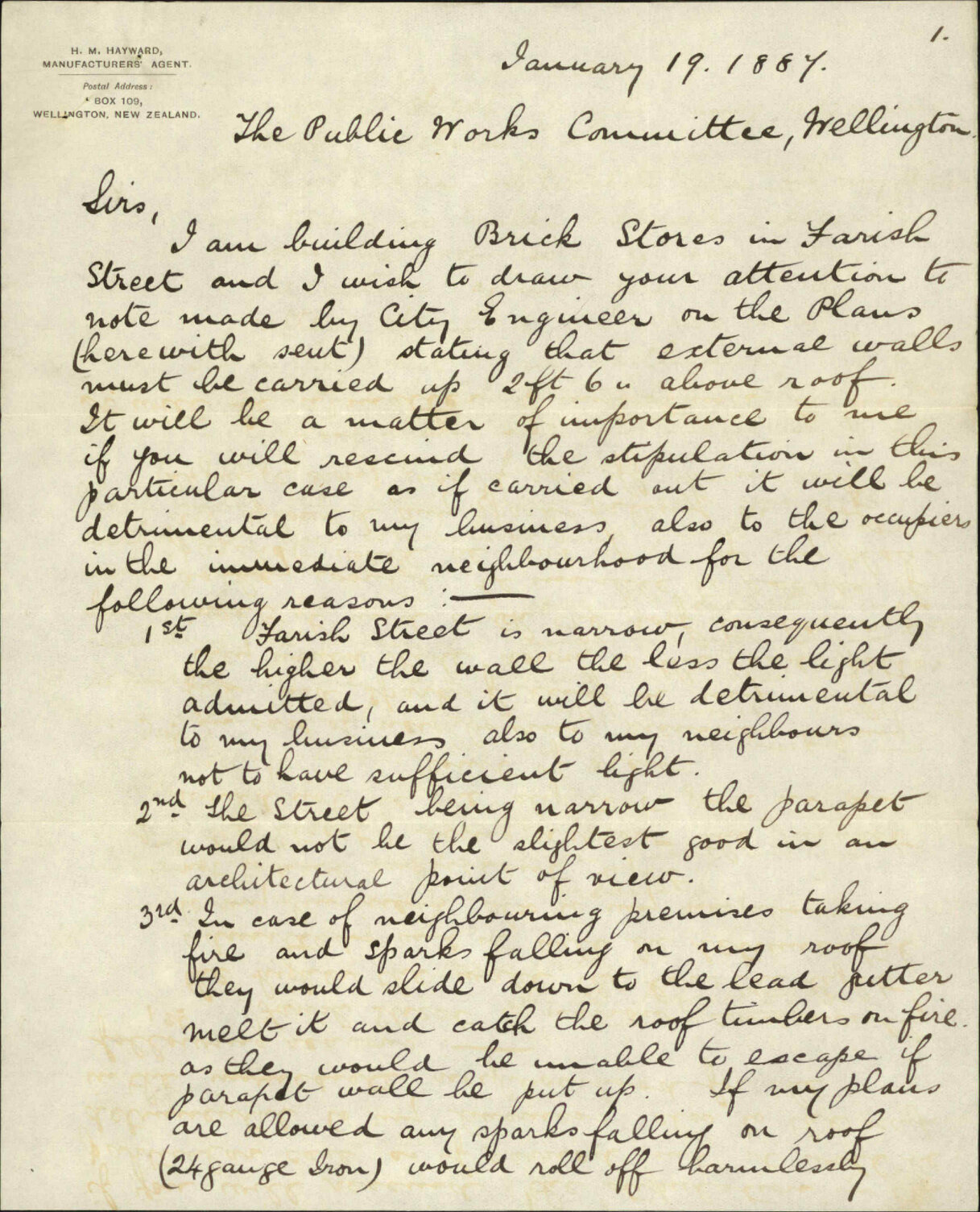 Building in Farish Street - Harry Miles Hayward, correspondence