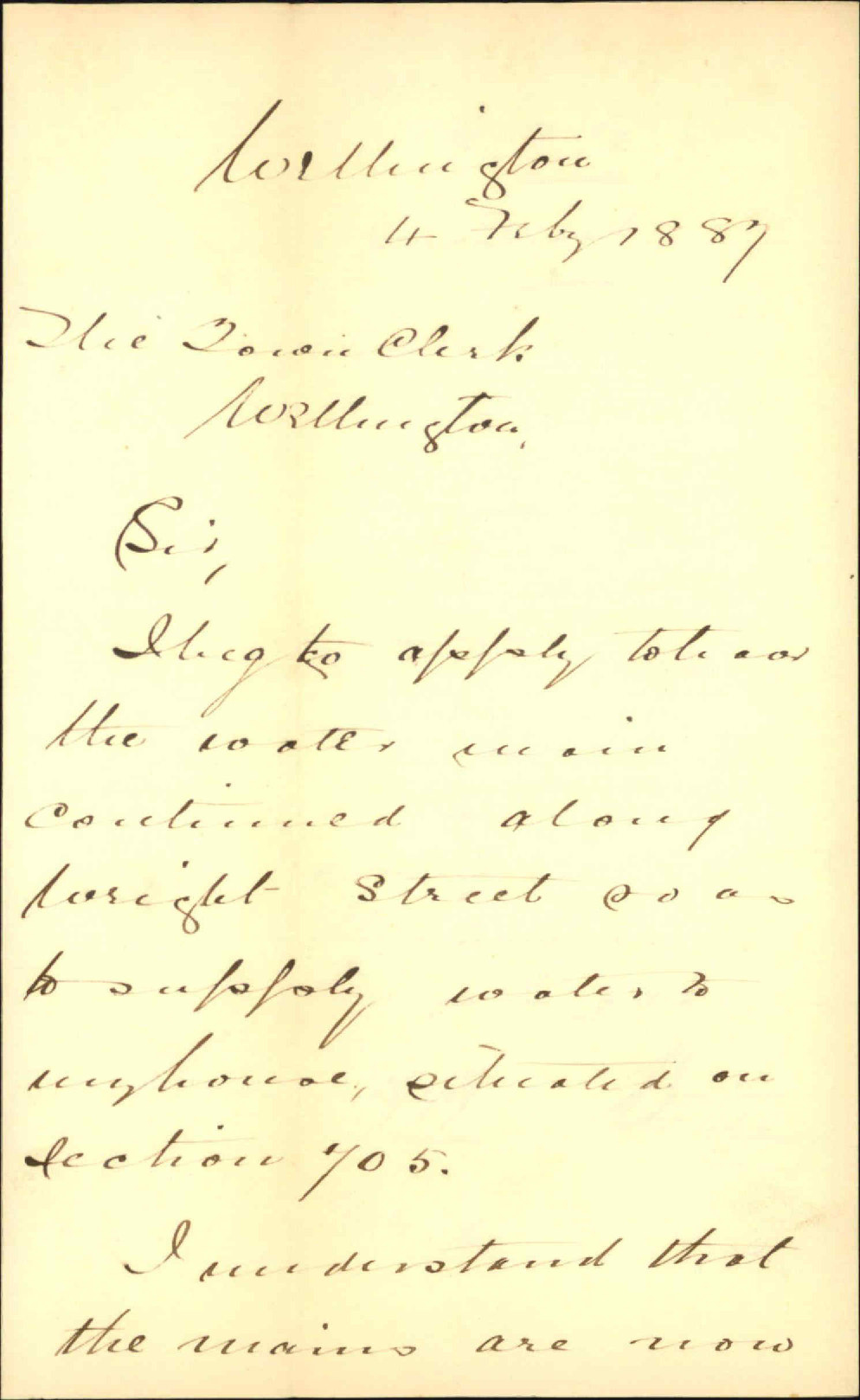 Asking for water supply in Wright Street - A Dorset