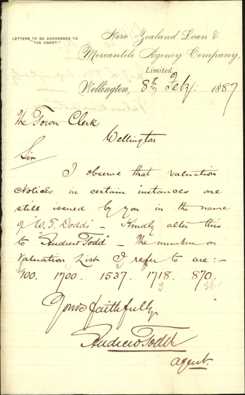 Valuation notices - New Zealand Loan and Mercantile Agency Company