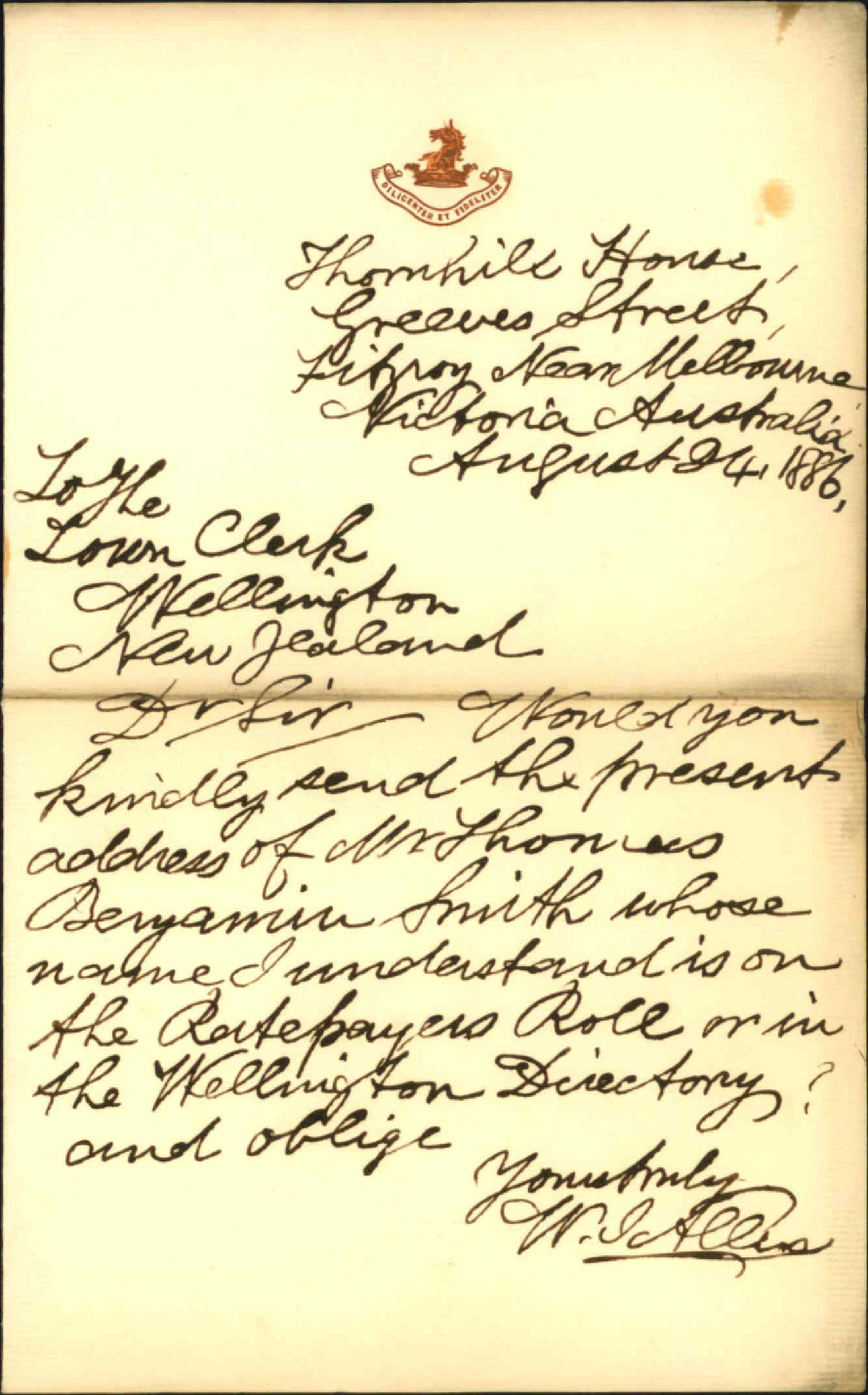 Asking address of W J R Smith - W J Allen, Sydney