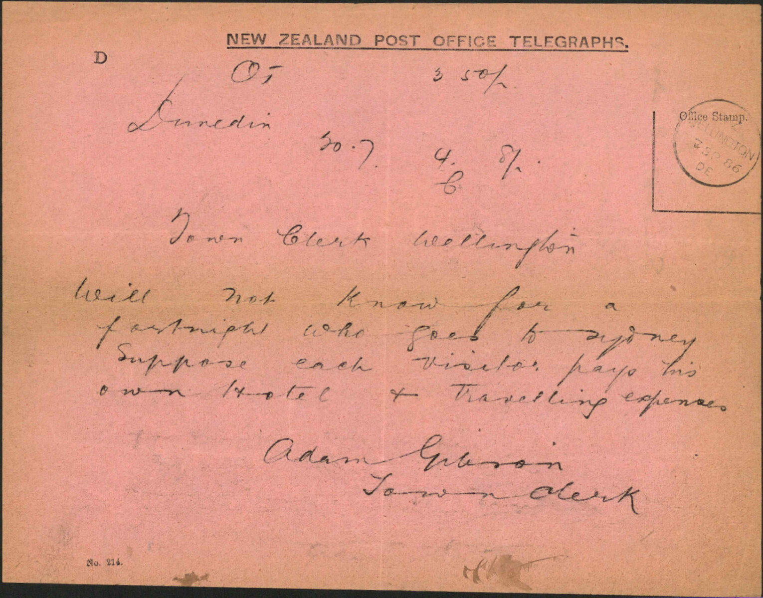 Proposed visit to Sydney - Town Clerk Dunedin