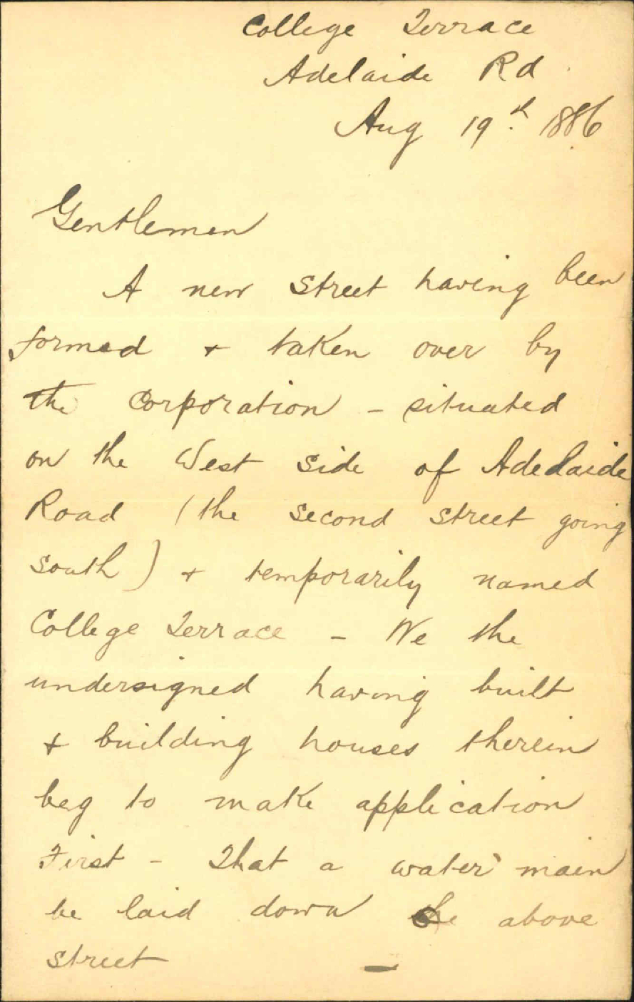 Asking for water main etc drainage College Terrace - A Mountain and others