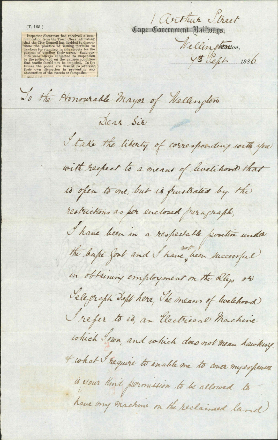 Asking permission to exhibit an electrical machine - William Finlayson