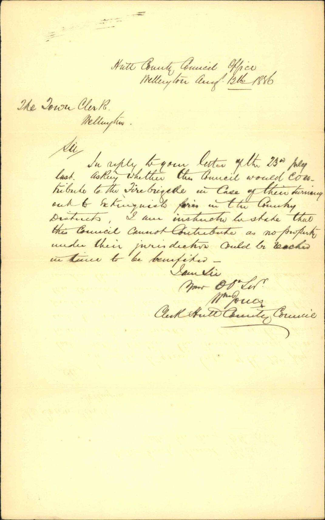 Fire Brigade attending fired [Contributions to fires in County District] - Clerk, Hutt County Council