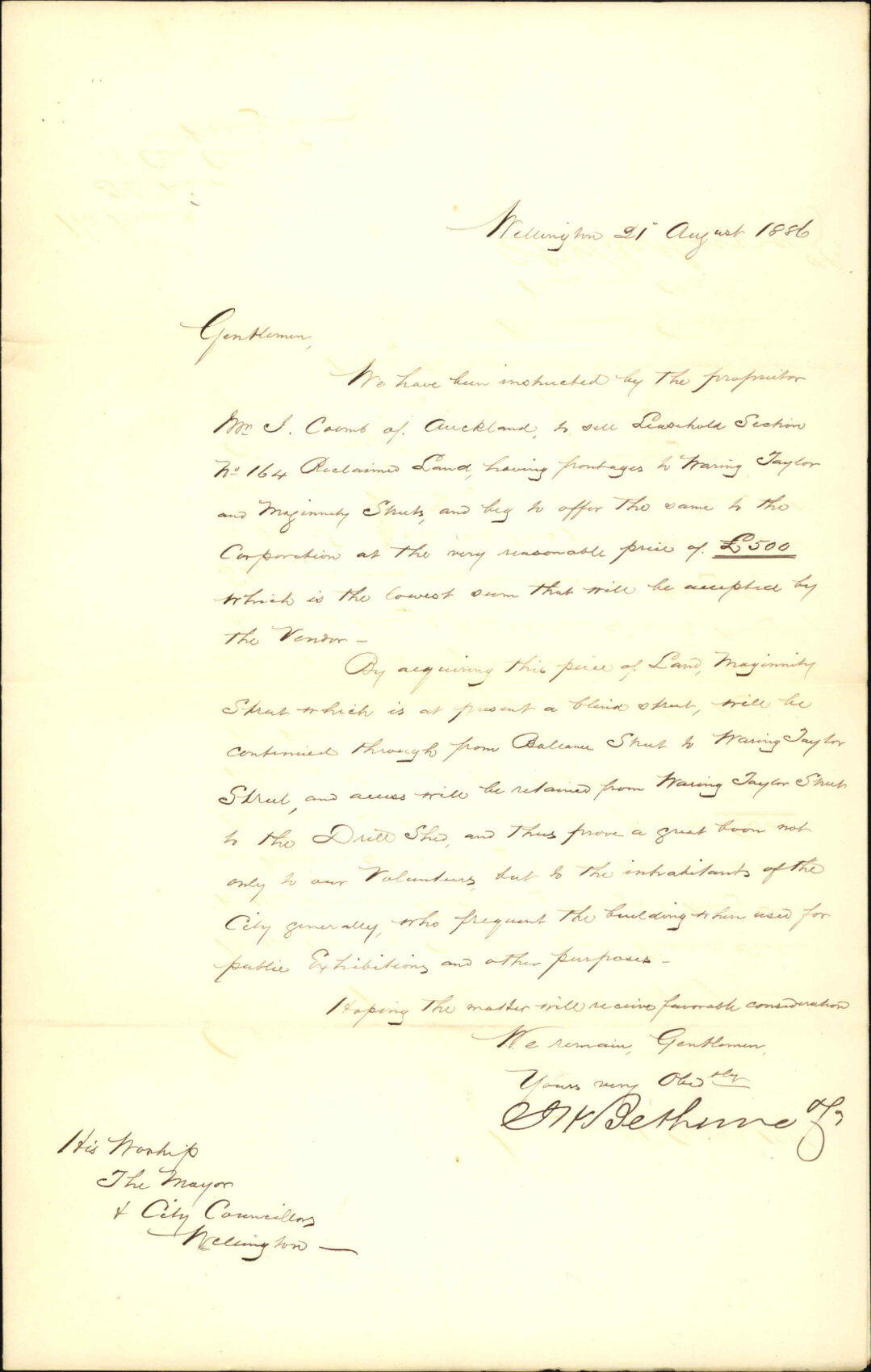 Offering lease of section 164, reclaimed land for sale - J H Bethune and Co