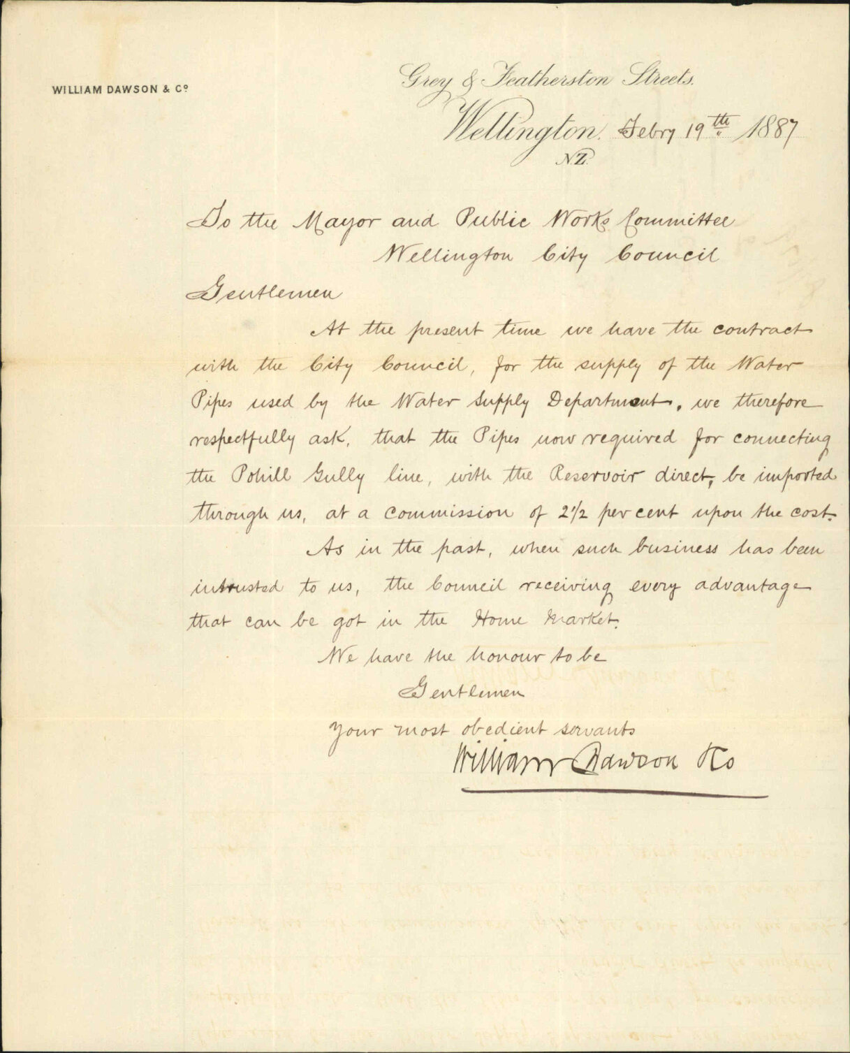 Water pipes required from England - William Dawson and co