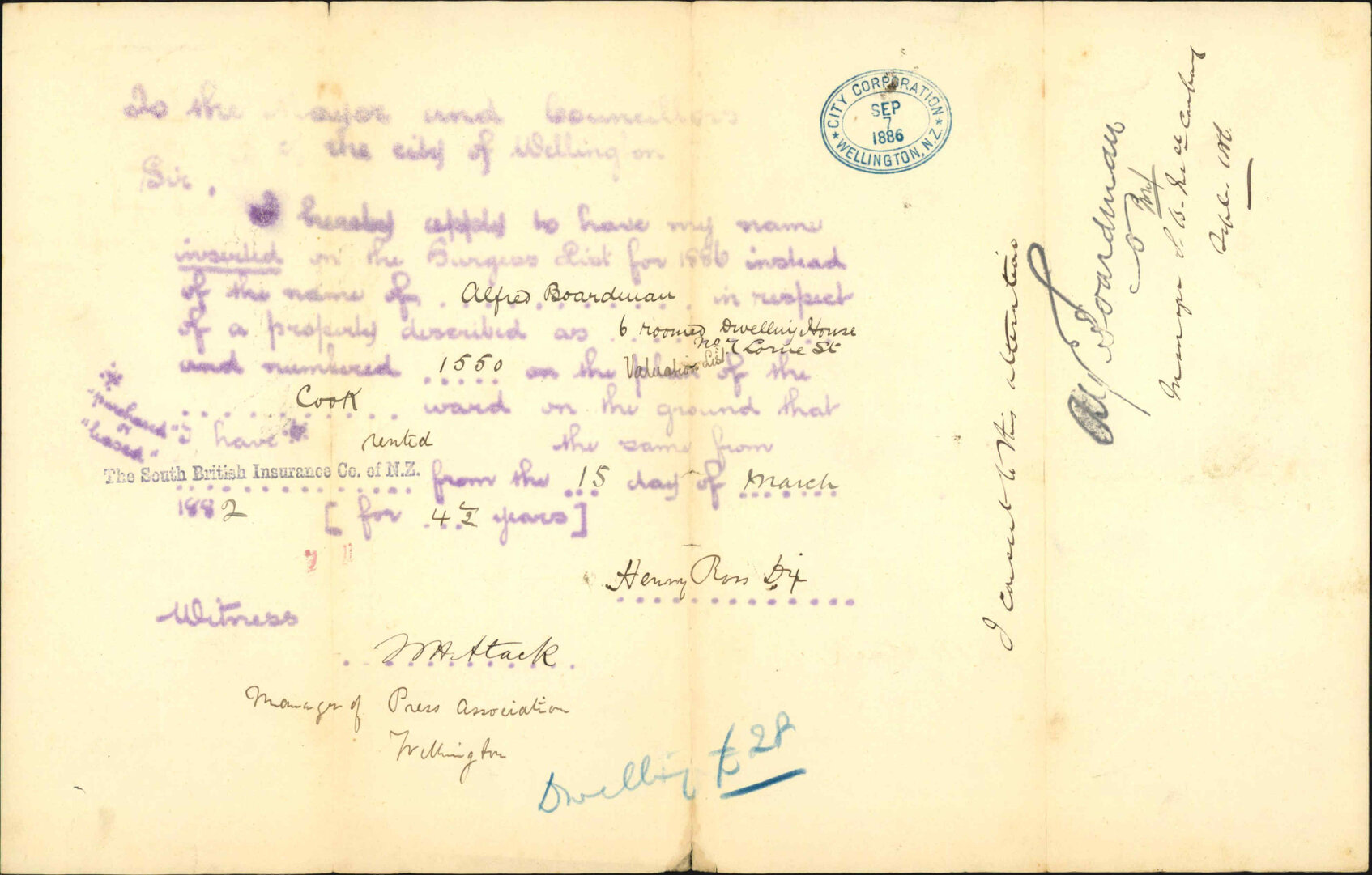 Application to be placed on Burgess Roll - H R Dix