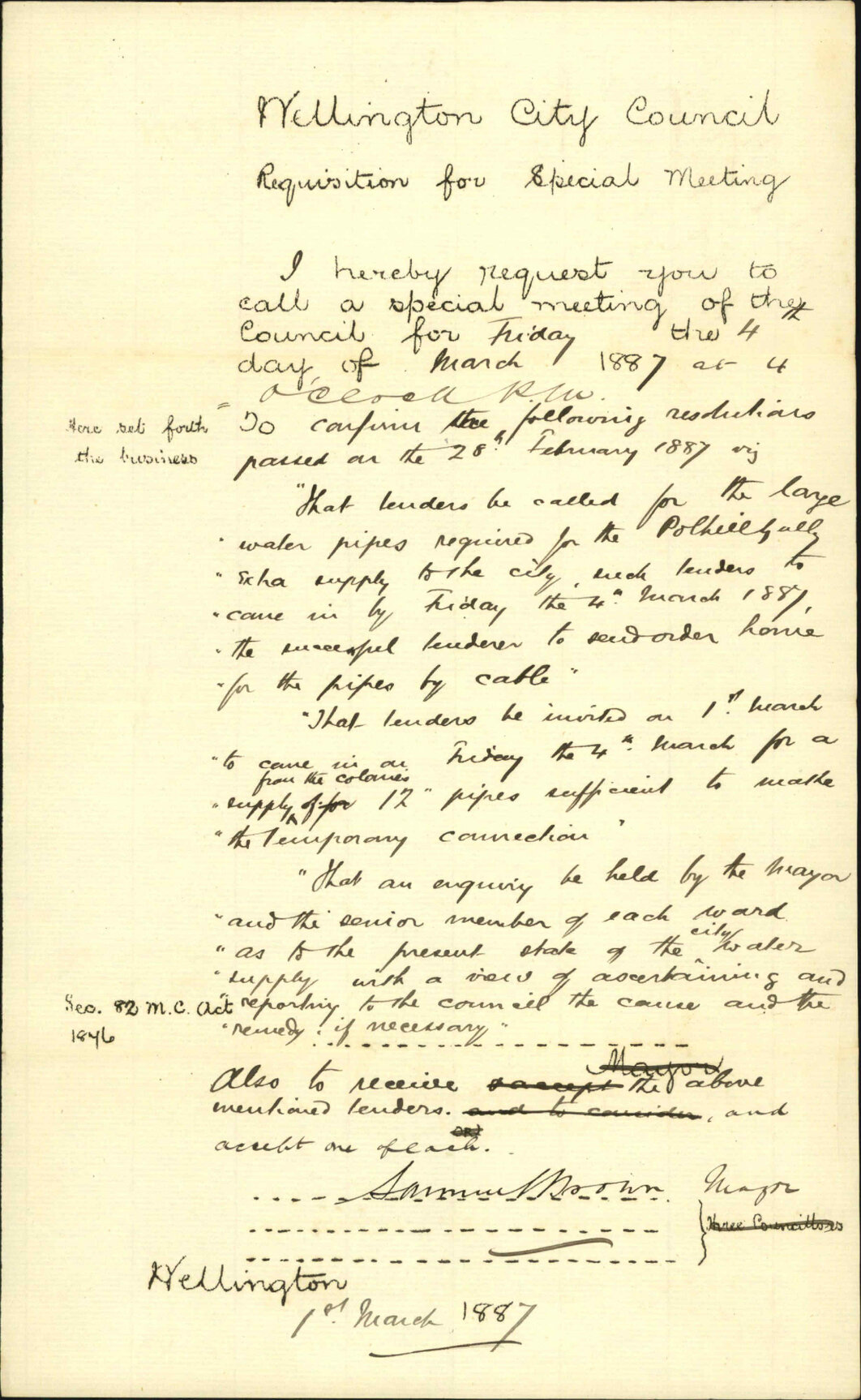 Requisition for special meeting - The Mayor of Wellington