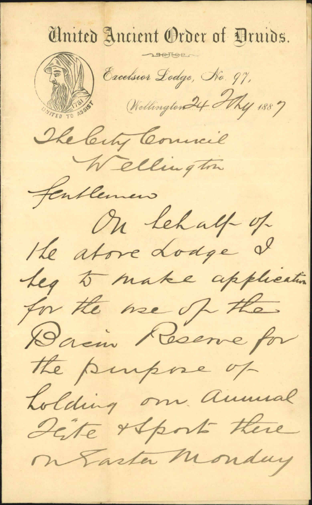 Asking for use of Basin Reserve on Easter Monday - Ancient Order of Druids