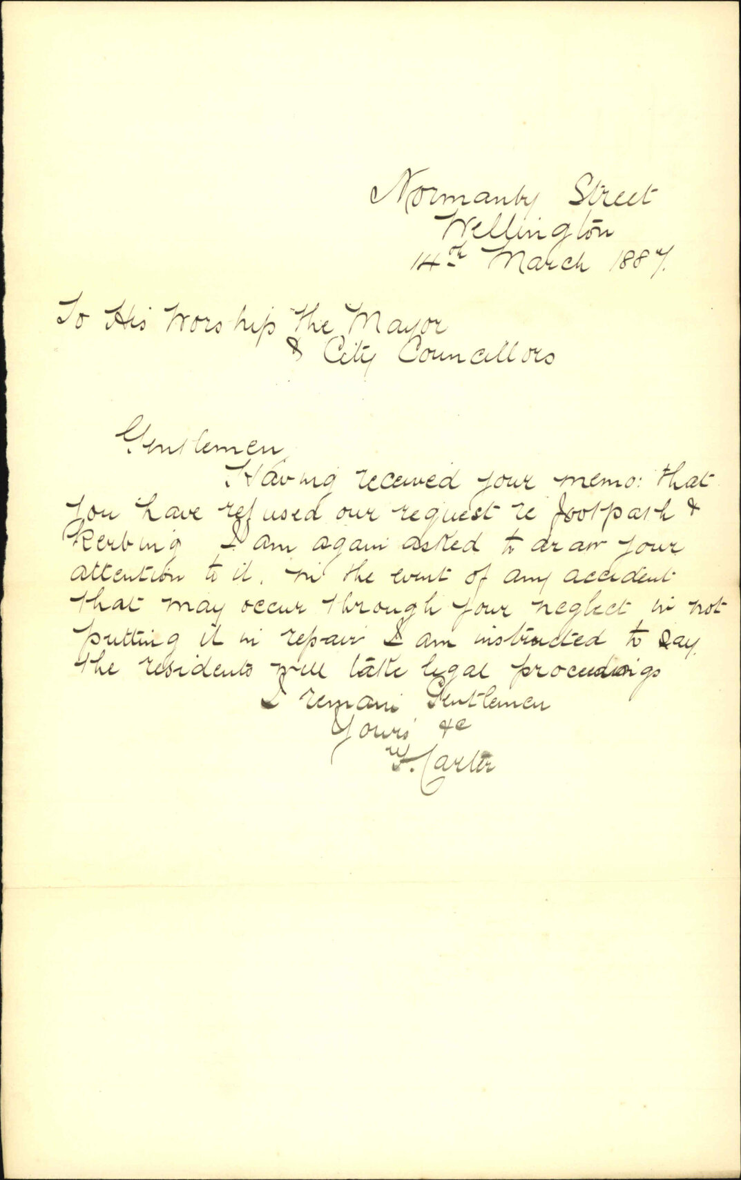 Further regarding Normanby Street - F Carter