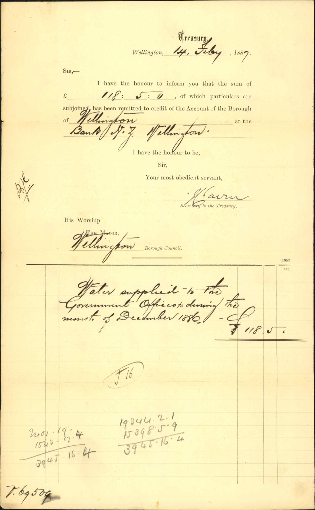 Advising payment of subsidy etc - Treasury