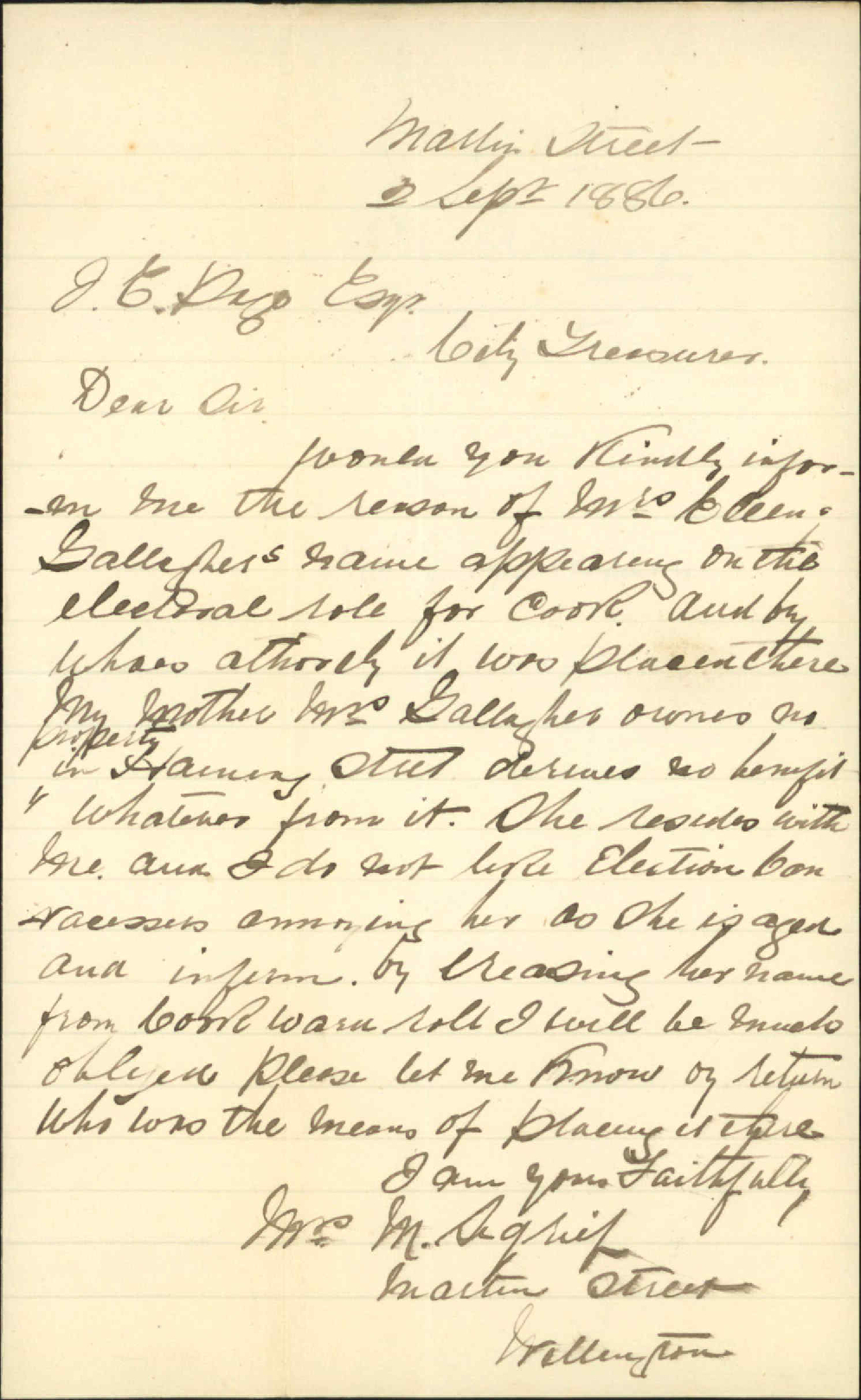 Enquiry as to Burgess Roll - Mrs M Segrief