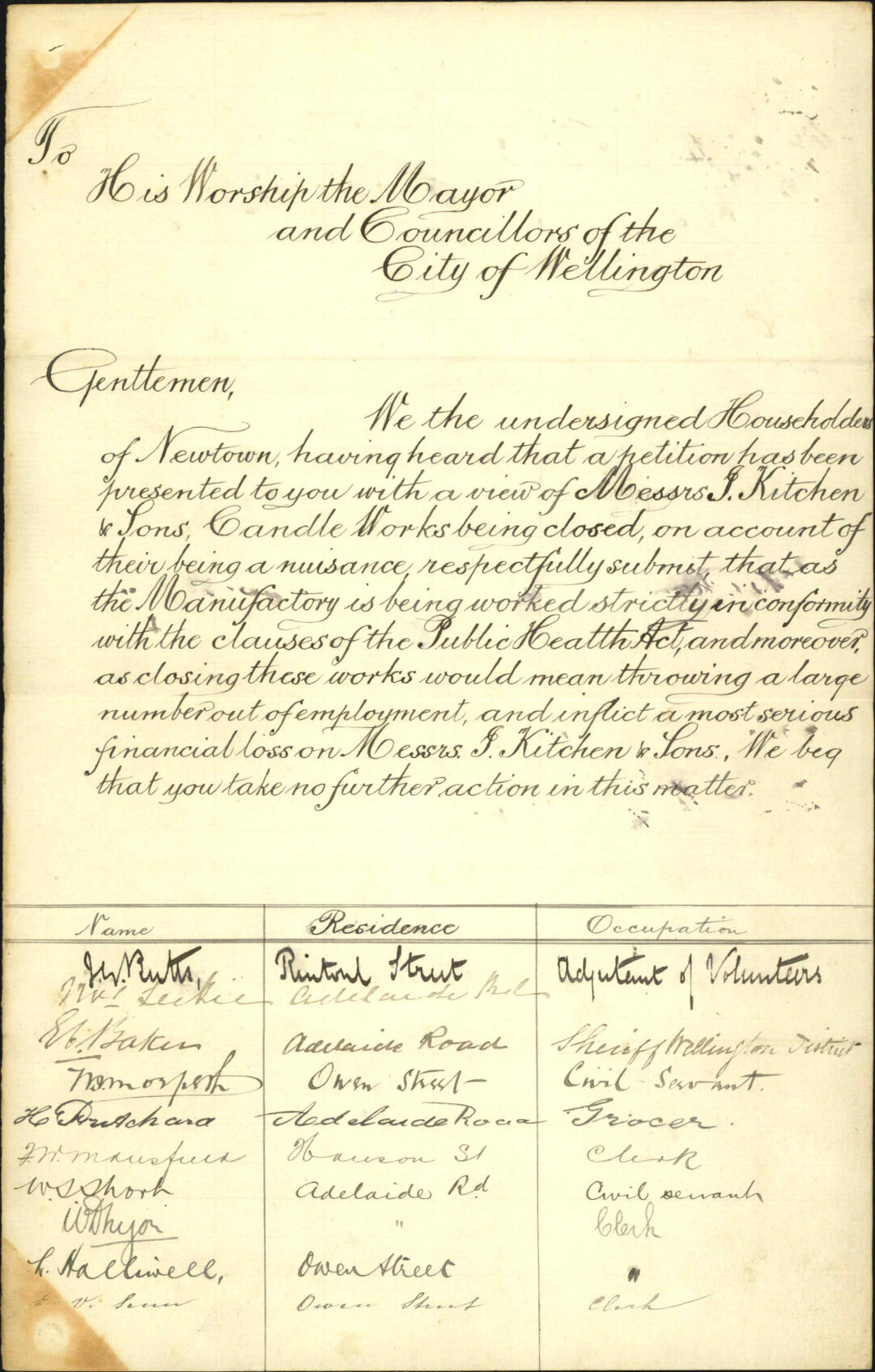 Petition regarding nuisance at Kitchens Soap Works - Householders of Newtown