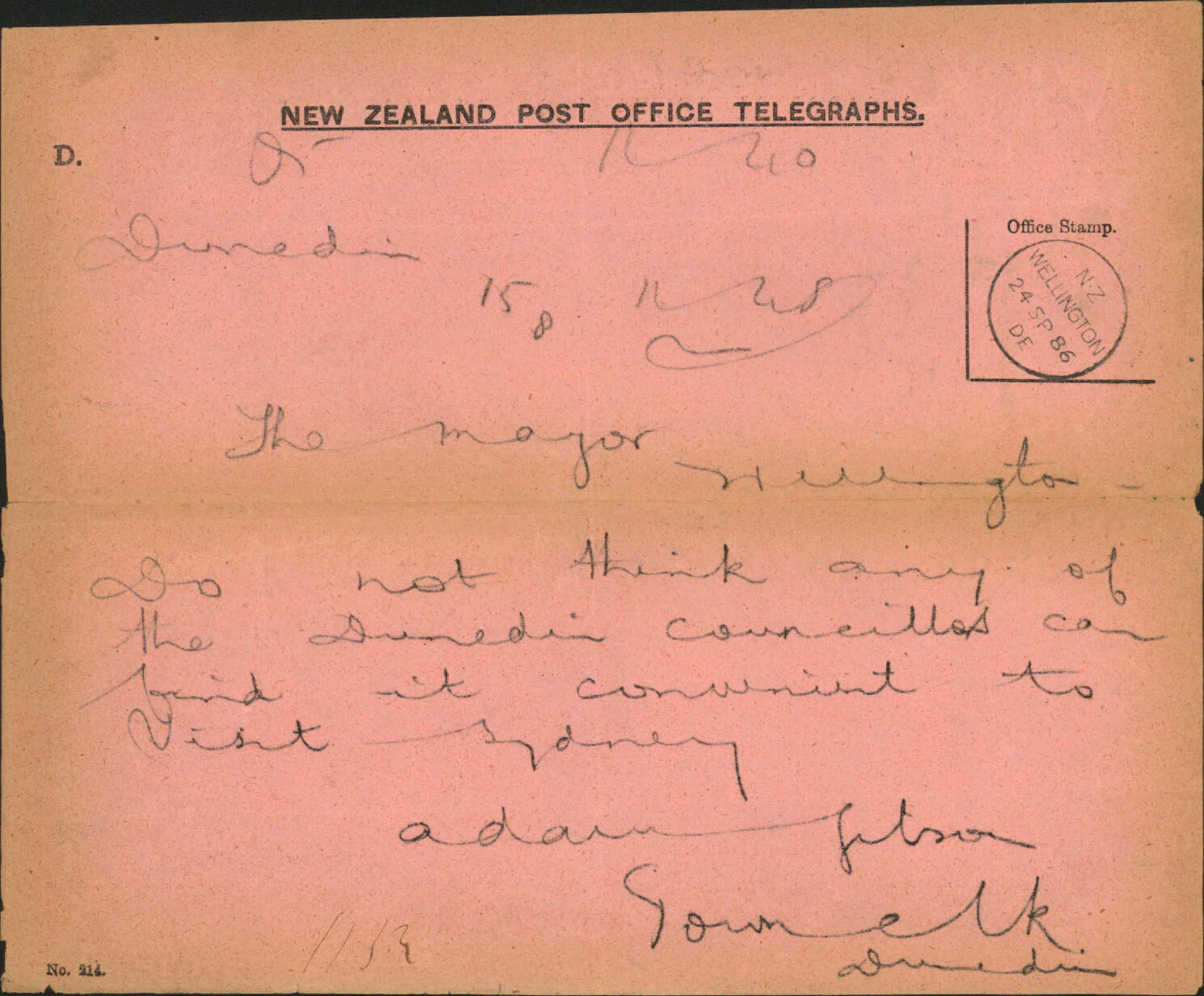 Proposed visit to Sydney - Town Clark Dunedin