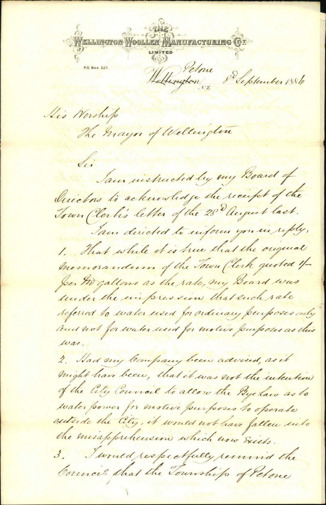 Water supply at Petone - Wellington Woollen Manufacturing Company