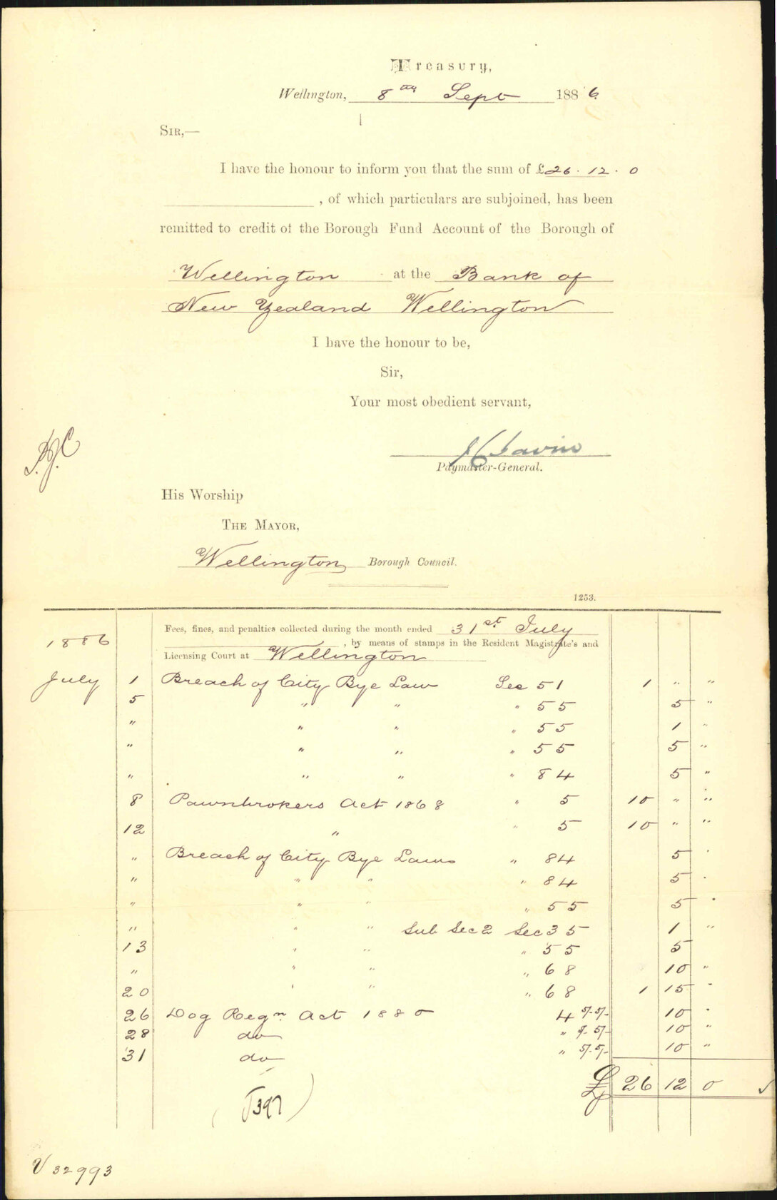 Advising payment of fines etc - Treasury