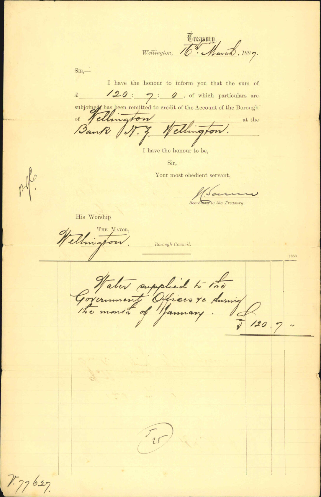 Advising payment of water accounts - Treasury Department