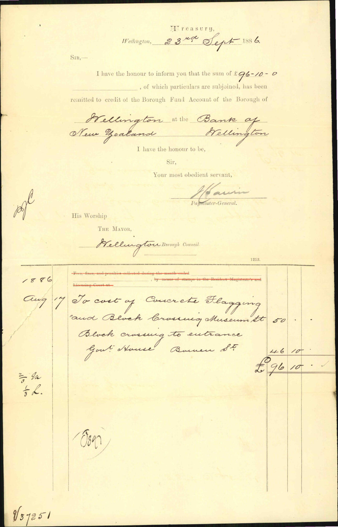 Advising payment of account for crossing - Treasury