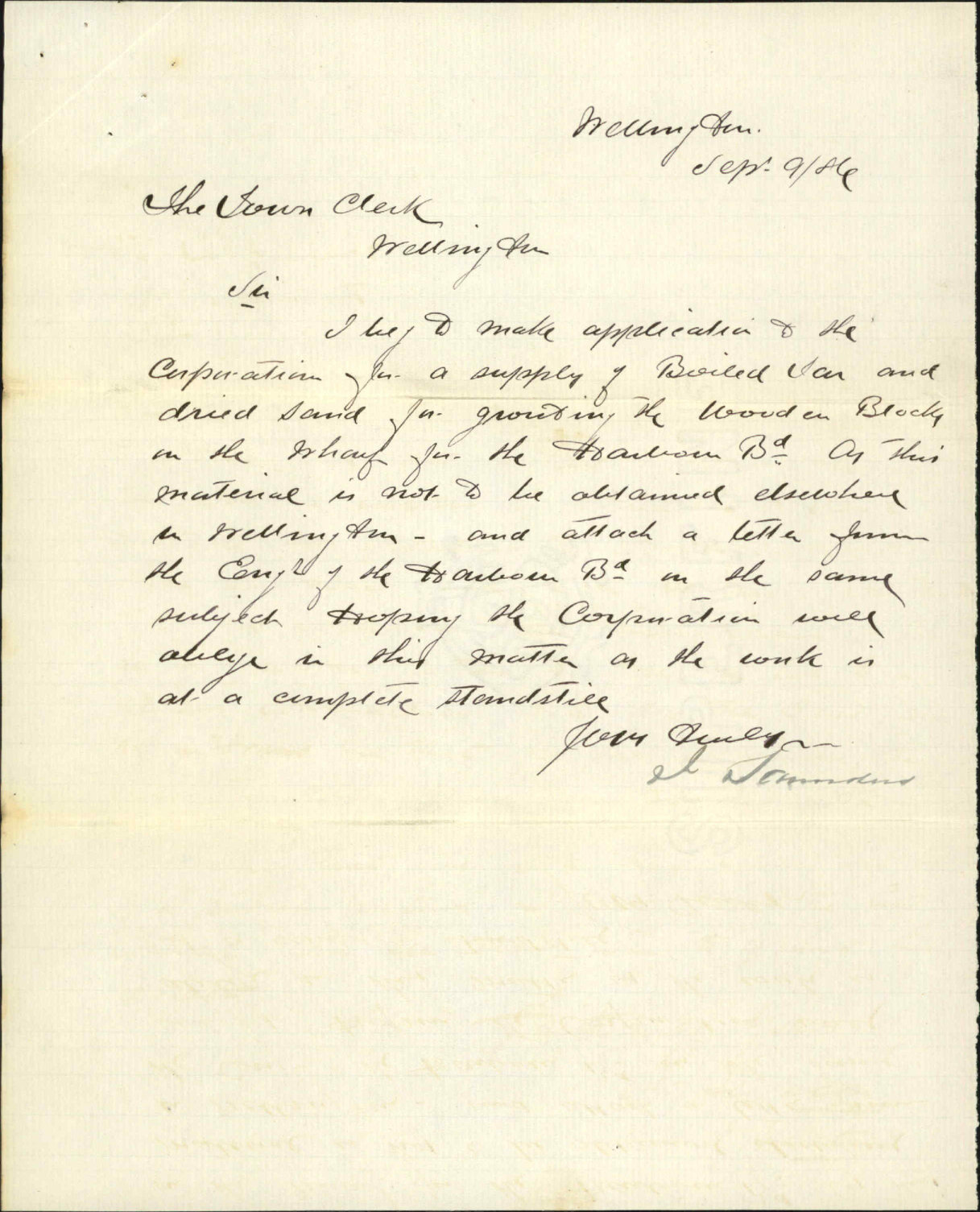Asking for supply of land and tar - J Saunders