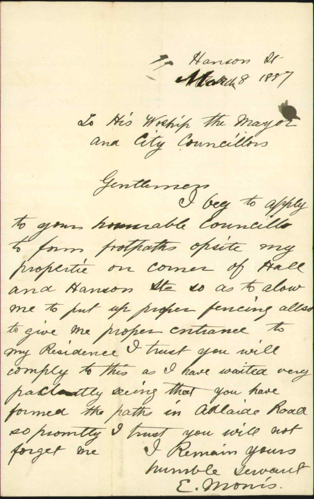 Asking for formation of footpath - E Morris