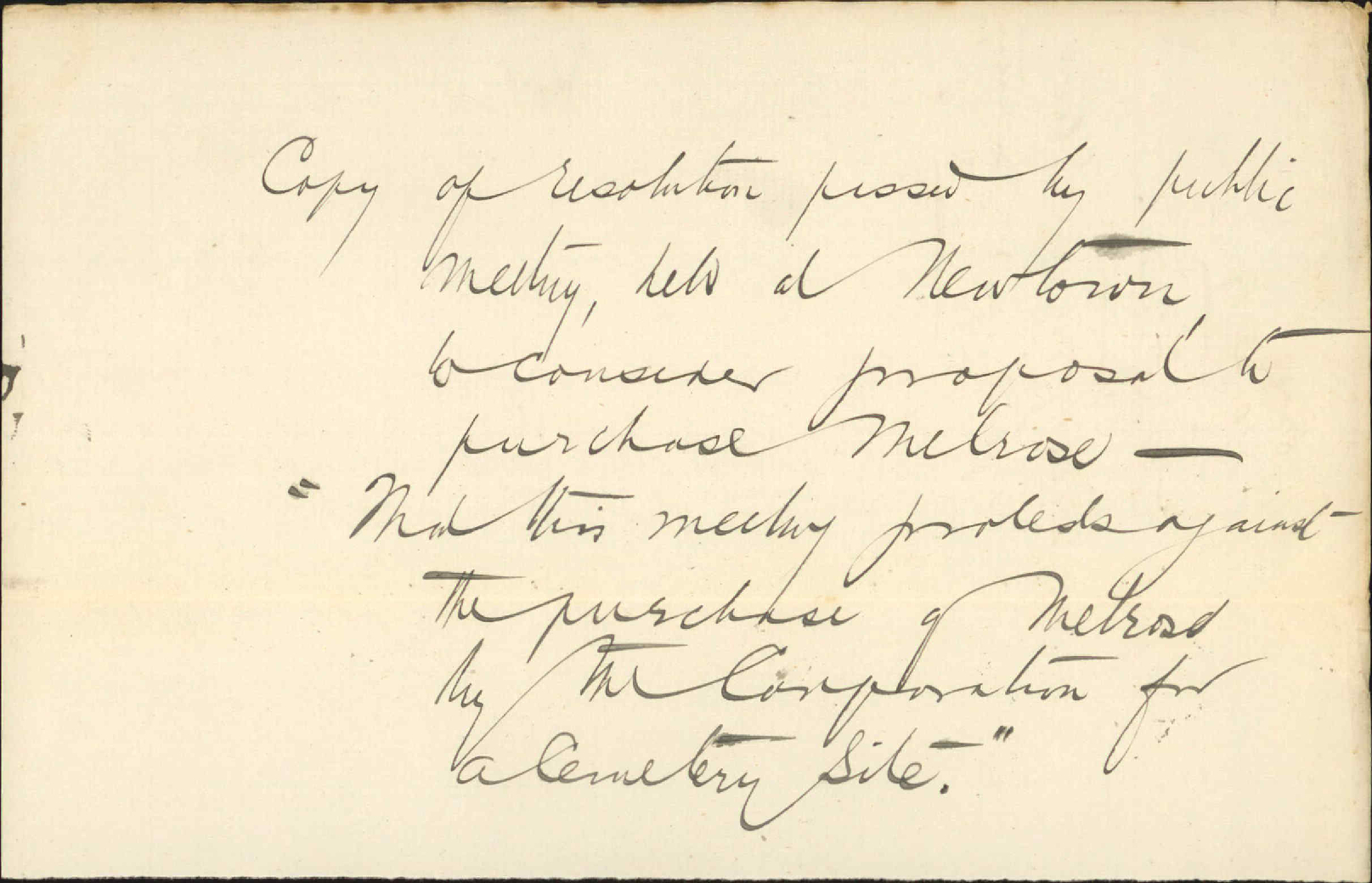 Copy of resolution regarding proposed cemetery - George Fisher