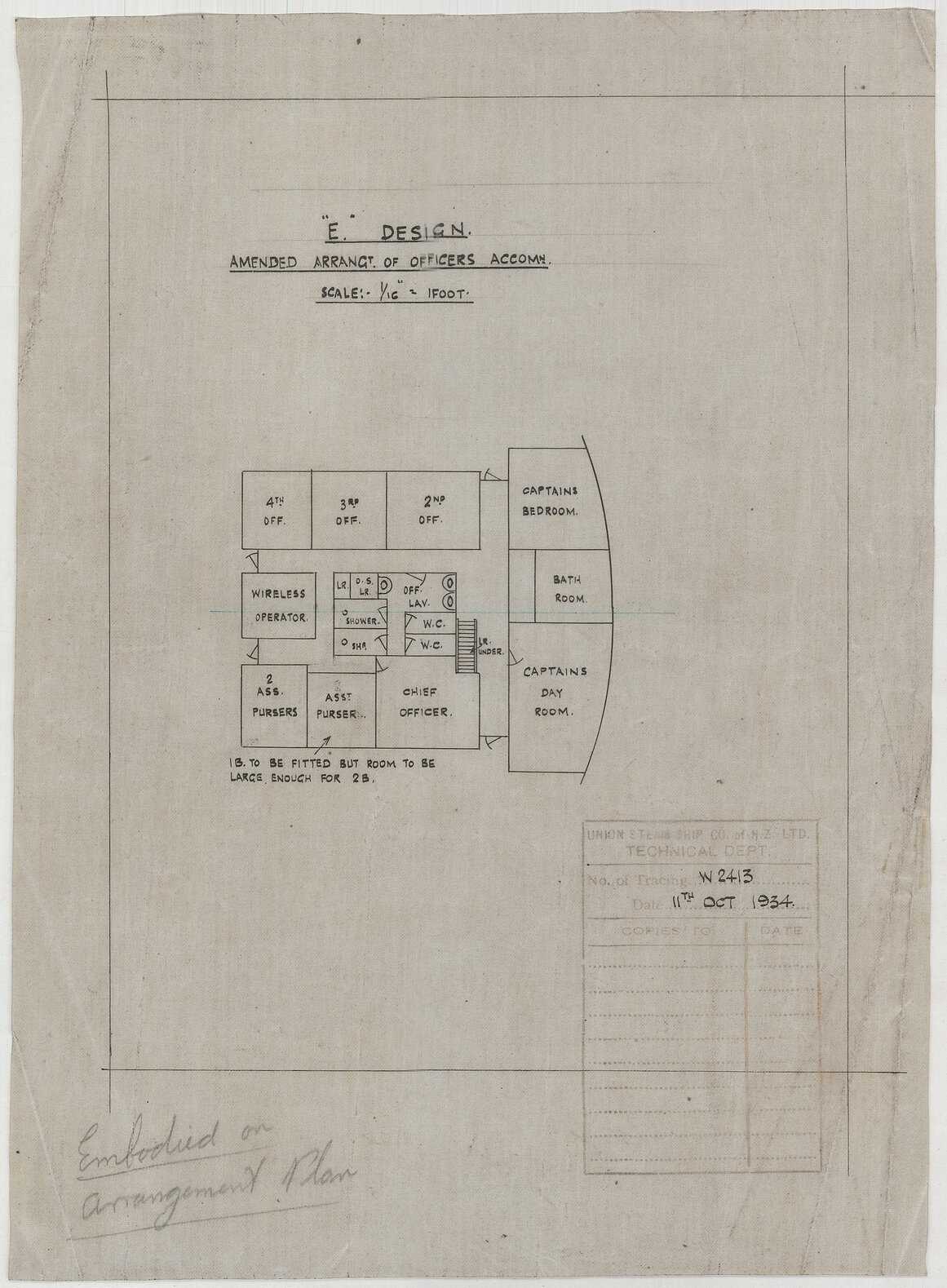 [TSS Awatea], "E" design amended arrangement of officers accomodation