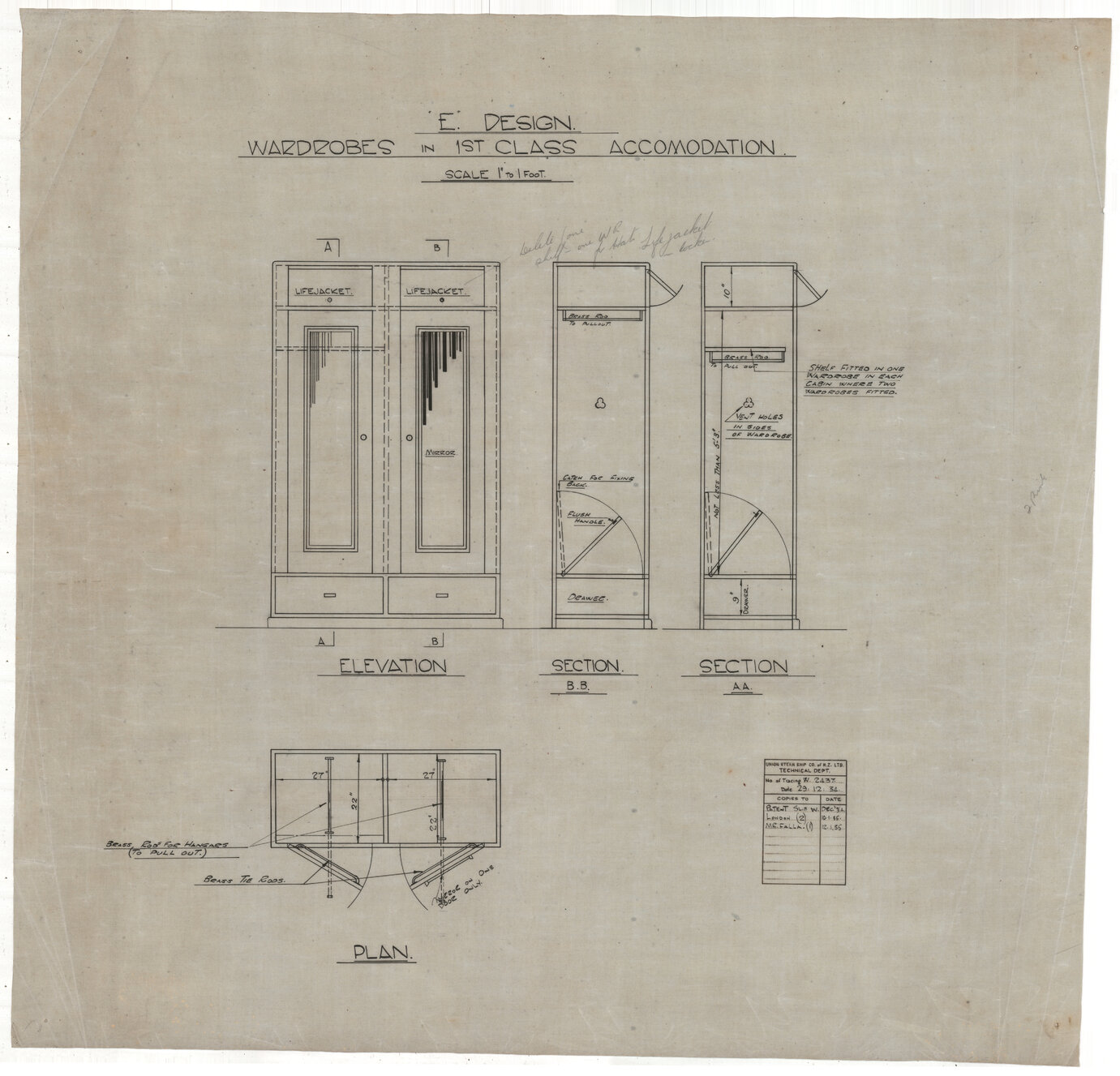 [TSS Awatea], "E" design wardrobes in 1st class accommodation 
