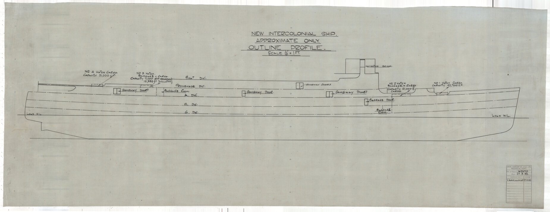 [TSS Awatea], new intercolonial ship, outline profile