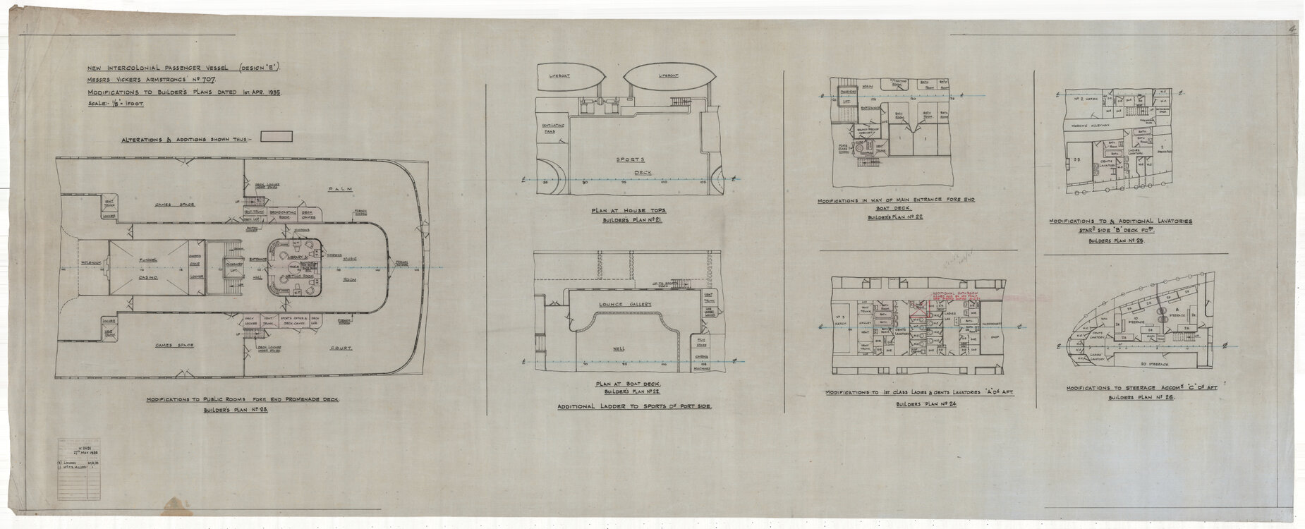 [TSS Awatea], Proposed intercolonial passenger vessel, E Design, modifications to builder's plans
