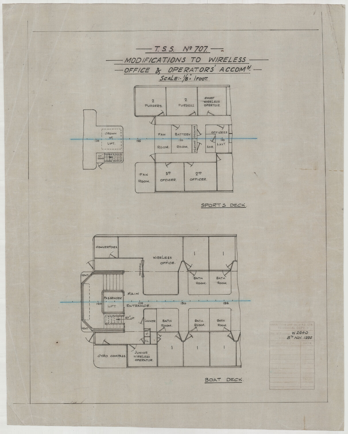 TSS Awatea, modifications to wireless offices and operators' accomodation 