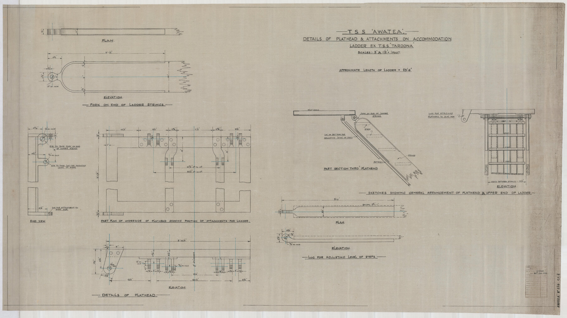 TSS Awatea, details of plathead and attachments on accommodation