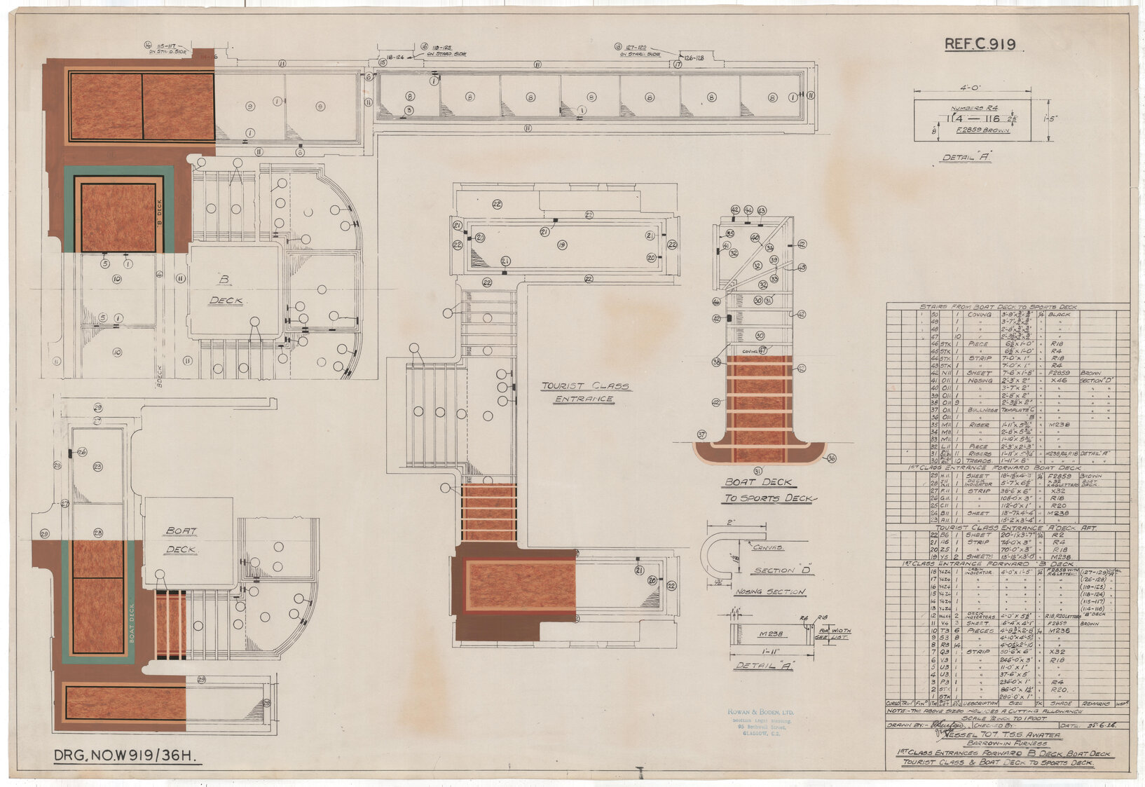 TSS Awatea, first class entrances forward "B", boat deck, tourist class &amp; boat deck to sports deck